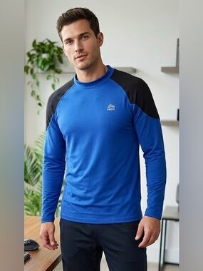 RBX Active X-Dri Men’s Compression Long Sleeve Top  Fleece Lined Blue/Black L